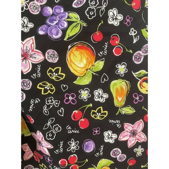Women's Capri Length Pants Briggs 10 Petite Stretch Black Colorful Fruit Flowers - Picture 4 of 7